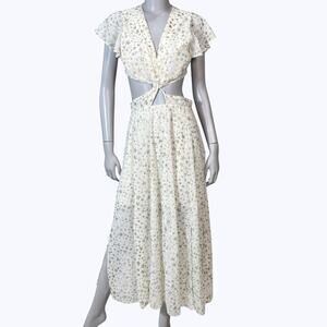 Free People Jasper Gold Foil Star Cutout Maxi Dress Womens 4 Fairy Boho Romantic